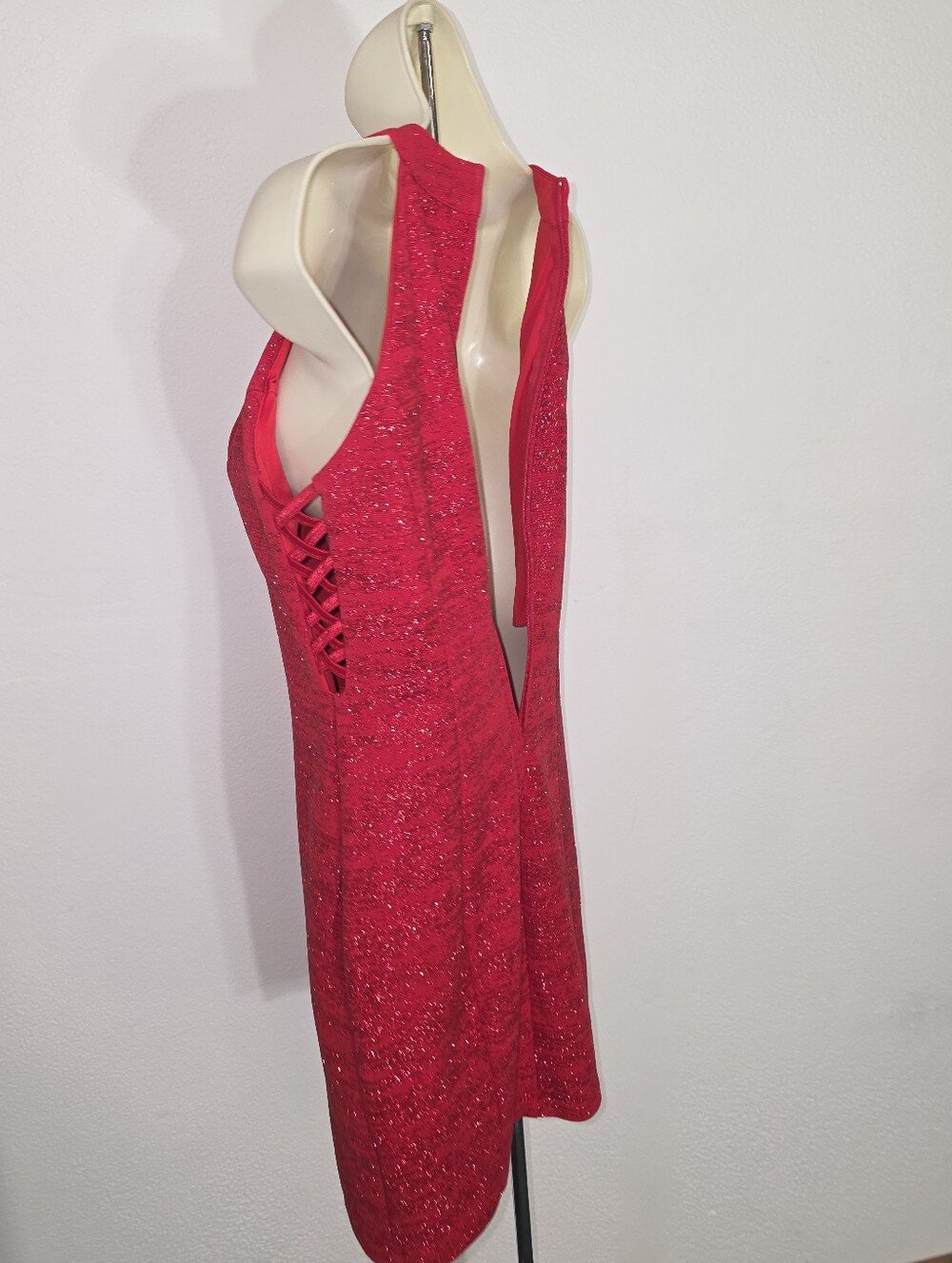 Honey and Rosie Dress Shimmery Halter Neckline Sleeveless Vibrant Red Size S - Picture 10 of 16